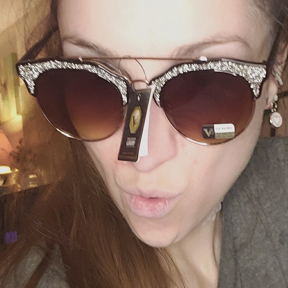 NWT Black bling mirrored lense fasion sunglasses